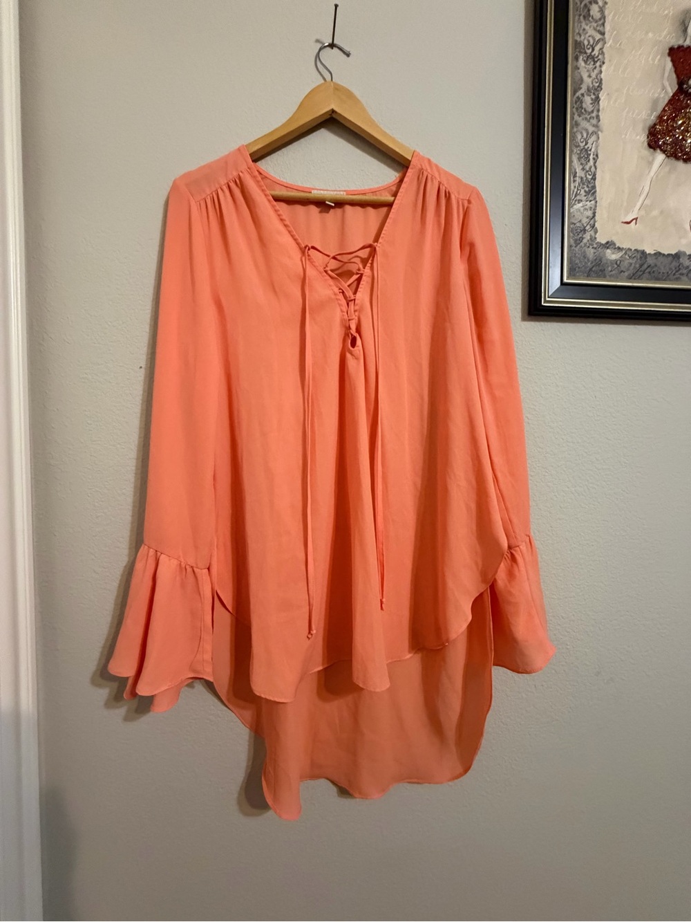 Gianni Bini Coral Lace-Up Peasant Tunic